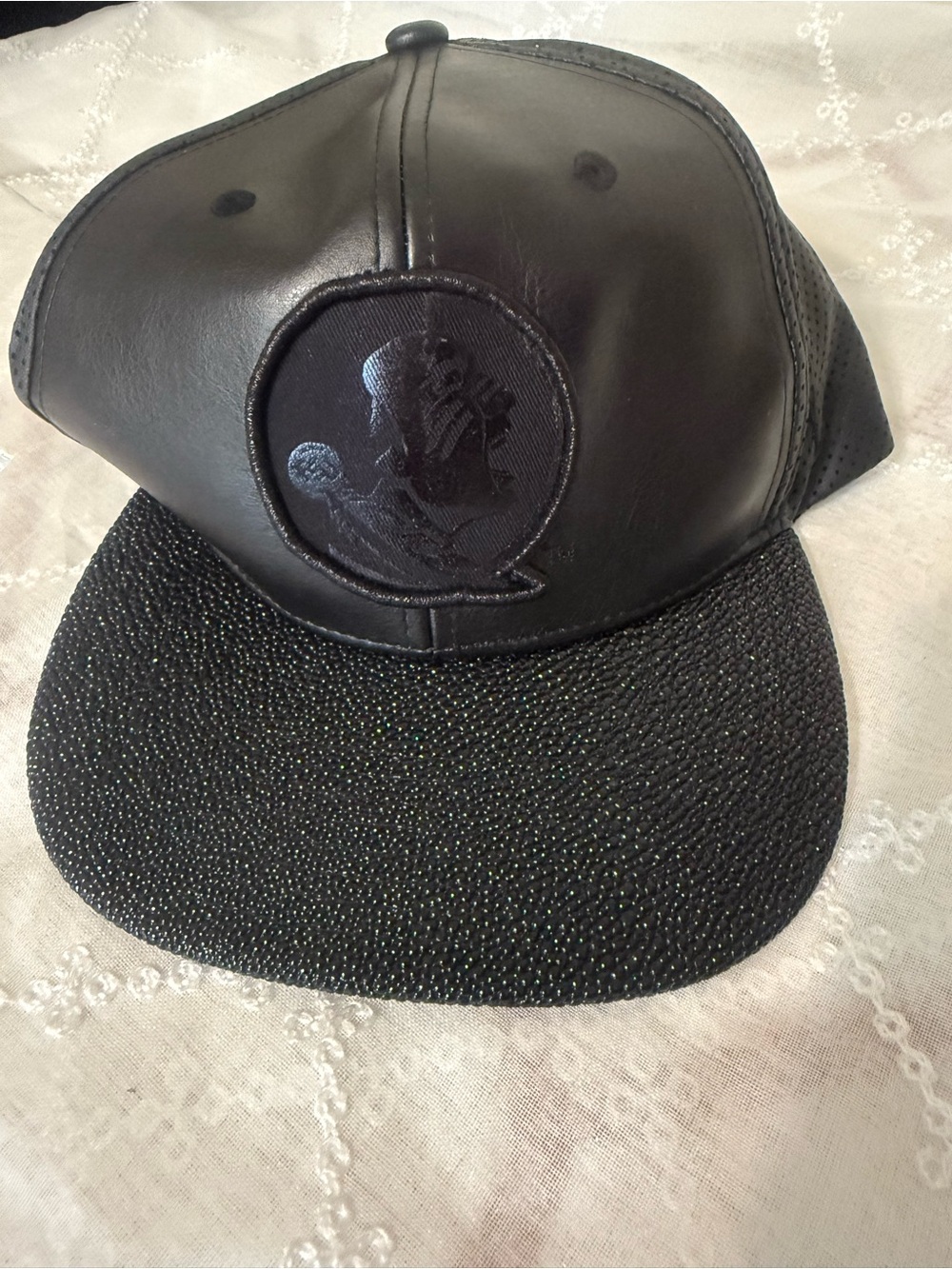 Black Men’s Leather-Look Snapback Cap